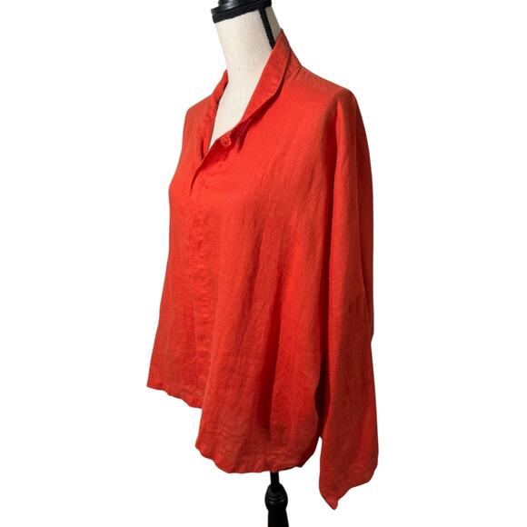 Planet Orange Signature Linen Button Down Shirt One Size Lagenlook Lightweight - Picture 3 of 8